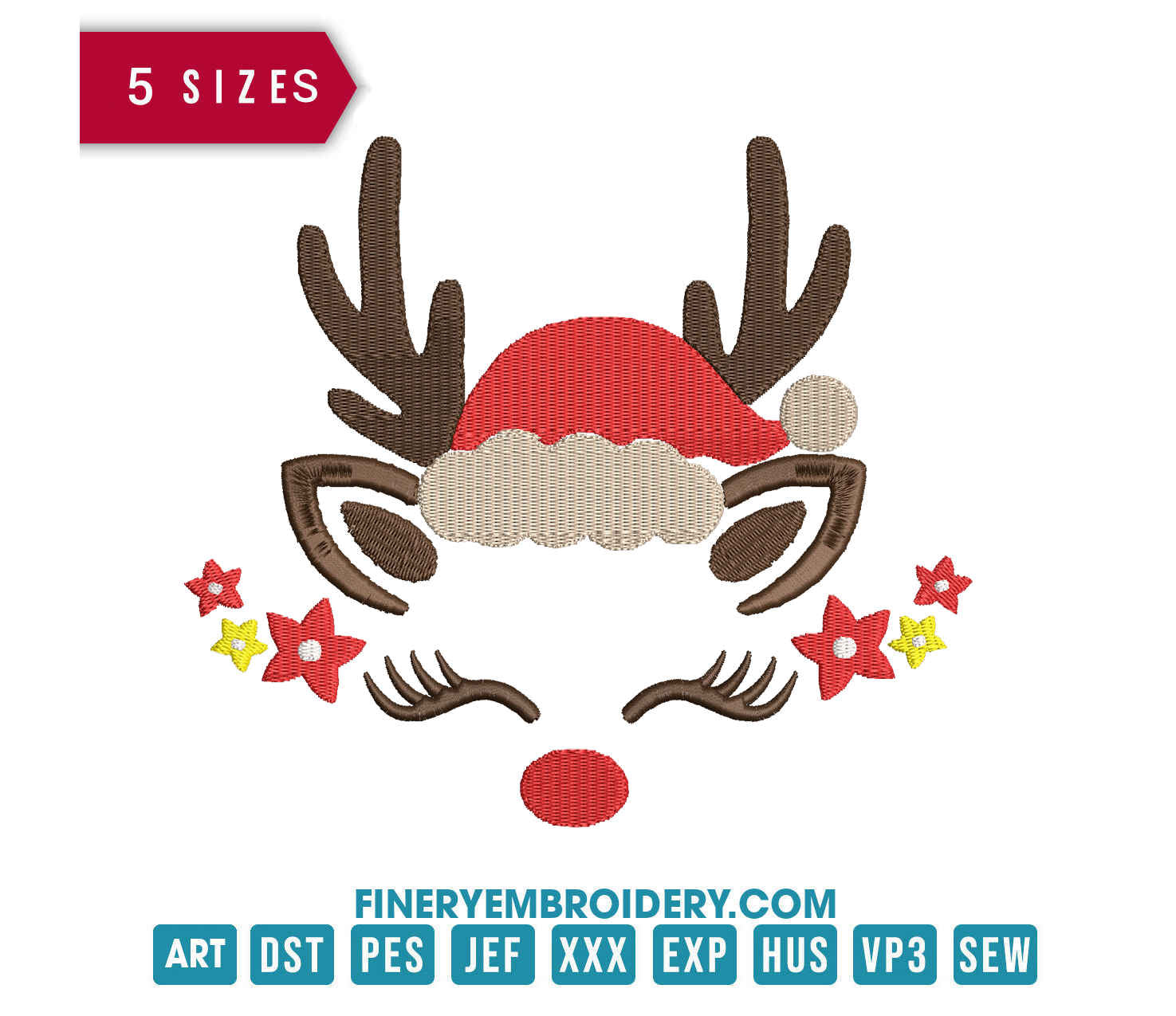 Christmas Reindeer with Stars: Embroidery Design