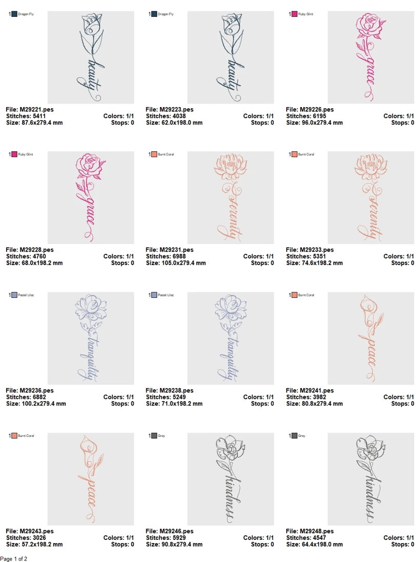 7 Floral One Line Embroidery Designs Pack - Word & Flower Ma embroidery file preview 2