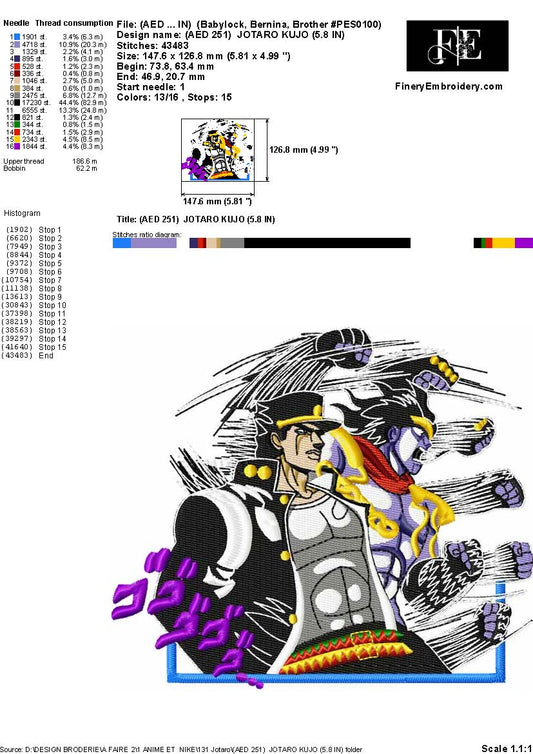 Jotaro Kujo Embroidery Design – Stand Power in Action