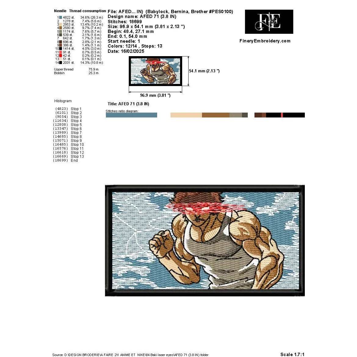 Baki Hanma Laser Eyes Embroidery Design - Capture Intense Fighting Spirit