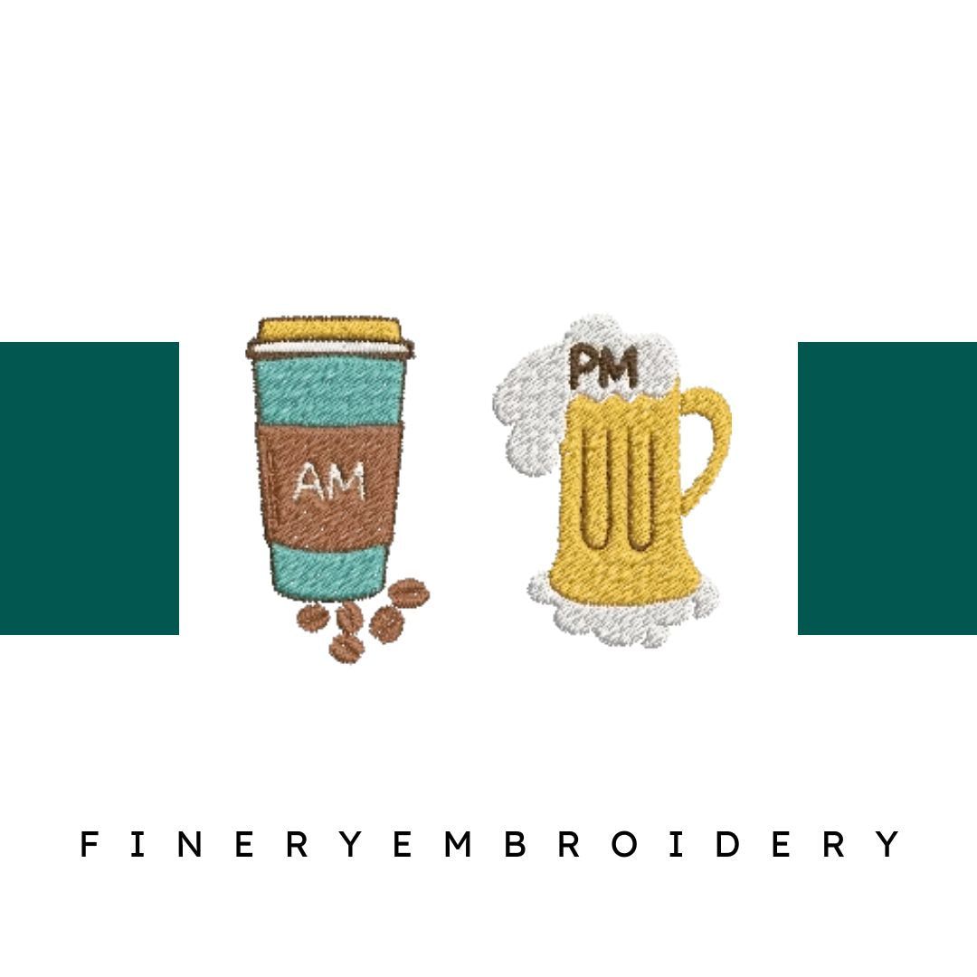 AM-Coffee-PM-Beer- - Embroidery Design - FineryEmbroidery