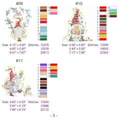 Festive Christmas Gnome Embroidery Pack – 11 Whimsical Designs - 3 sizes