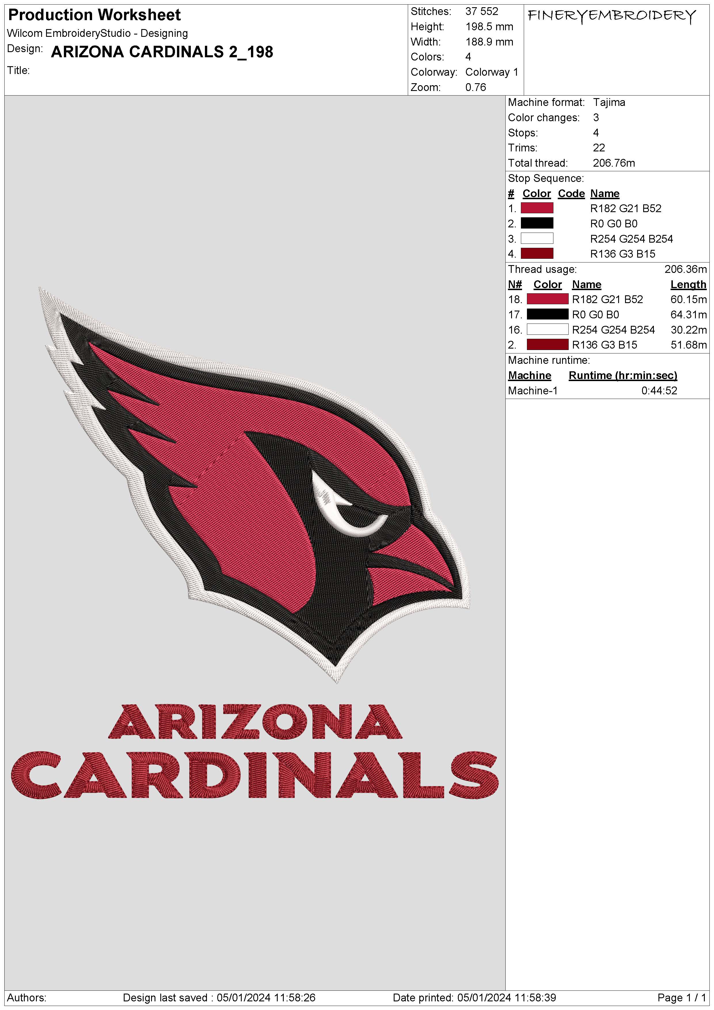 Arizona Cardinals 2 : Embroidery Design