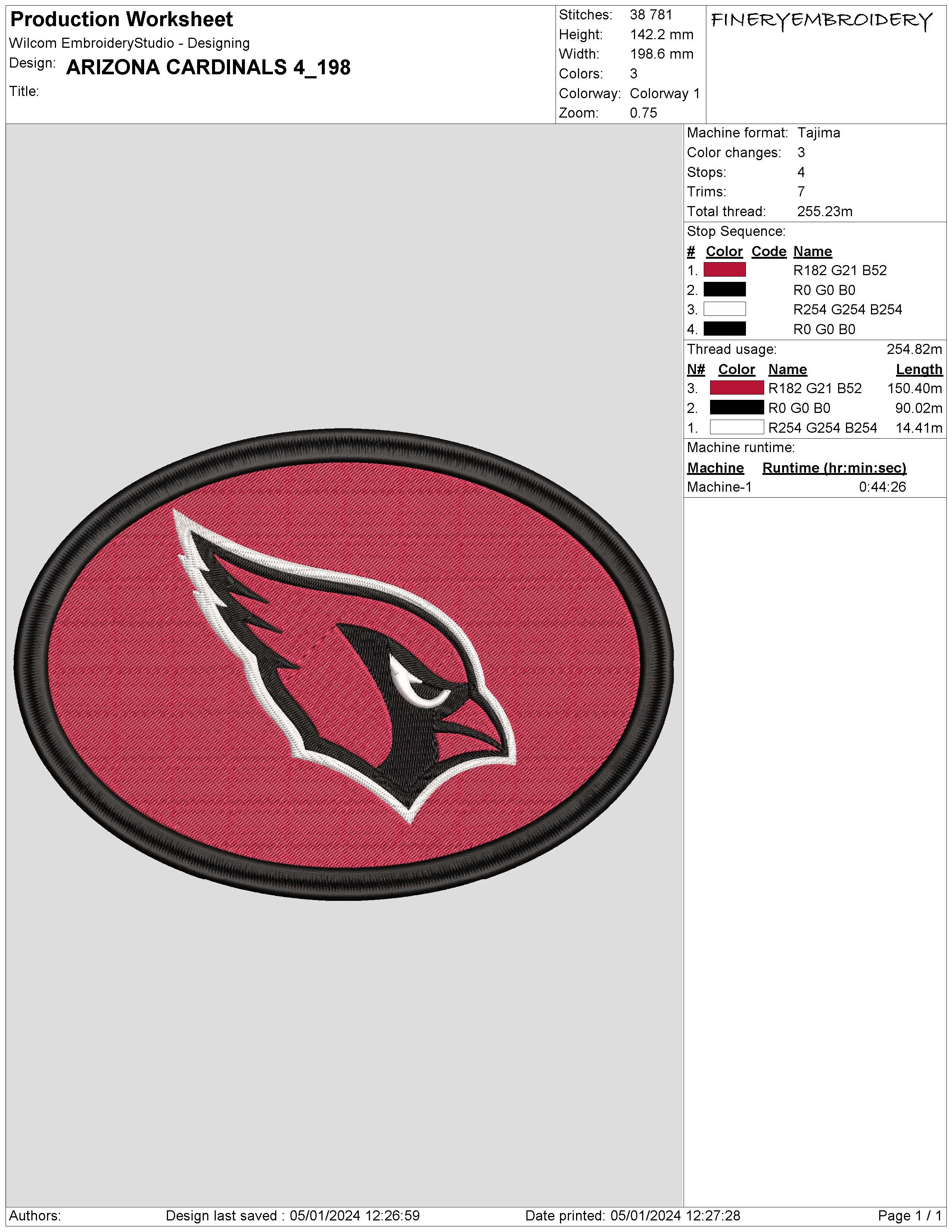 Arizona Cardinals 4 : Embroidery Design