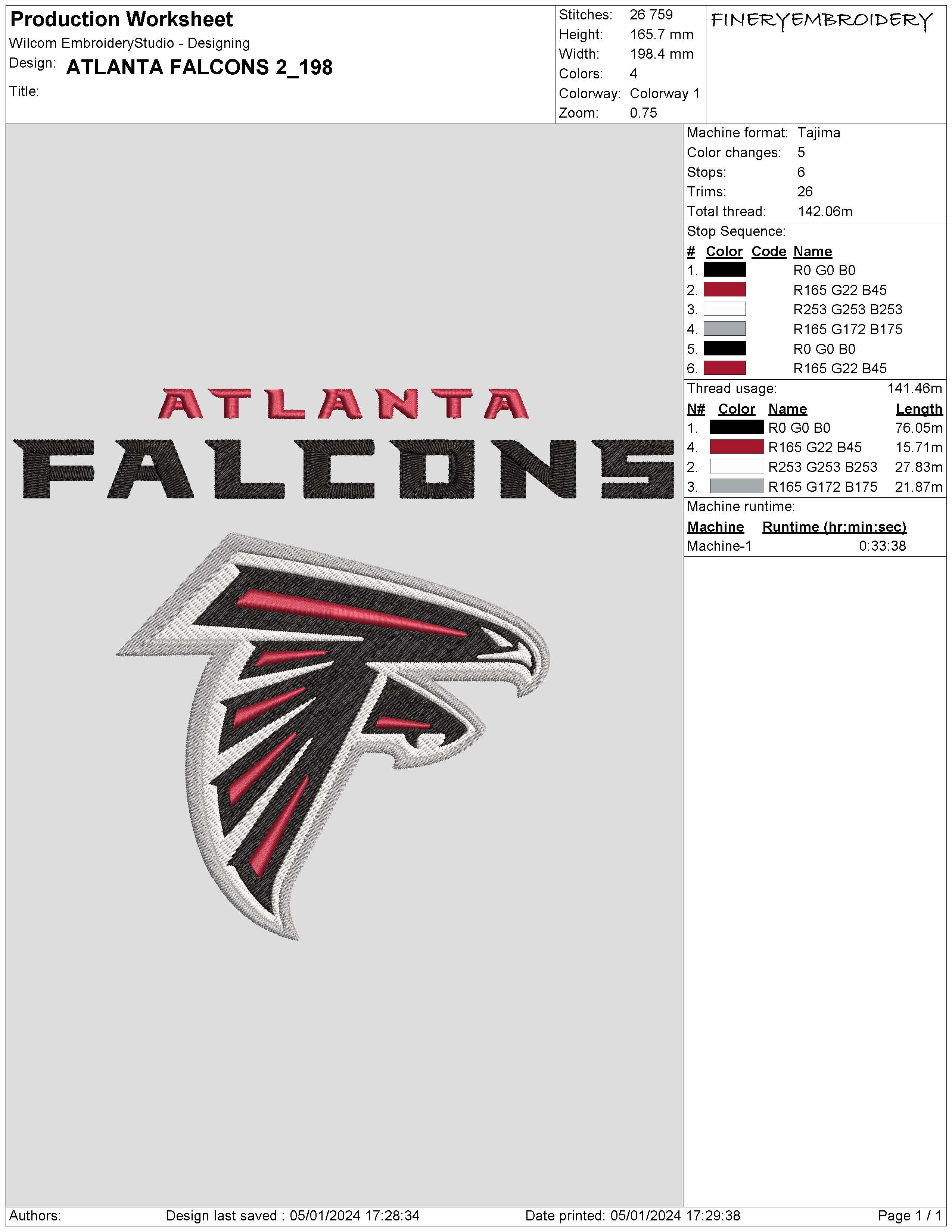 Atlanta Falcons 2 : Embroidery Design