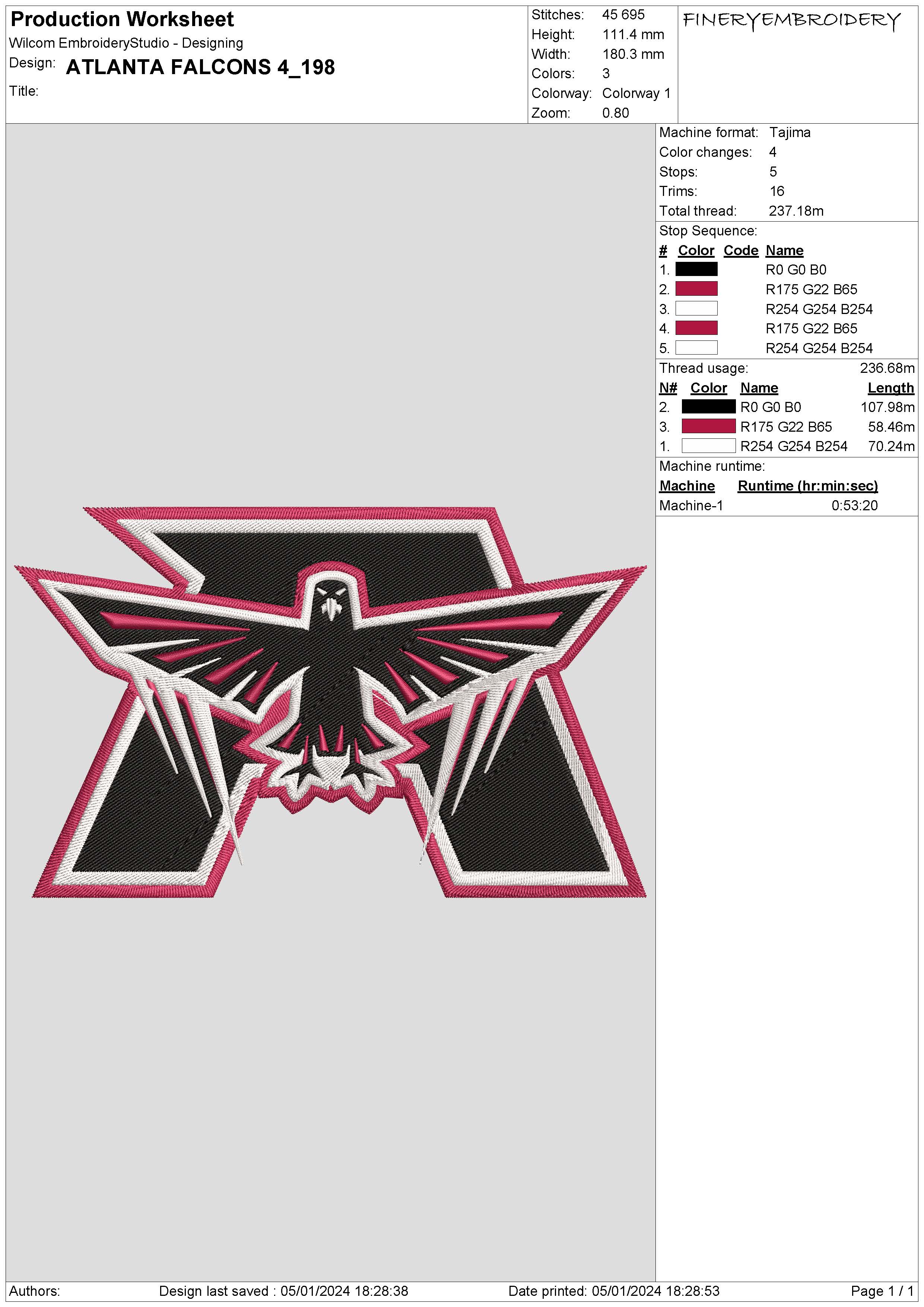 Atlanta Falcons 4 : Embroidery Design