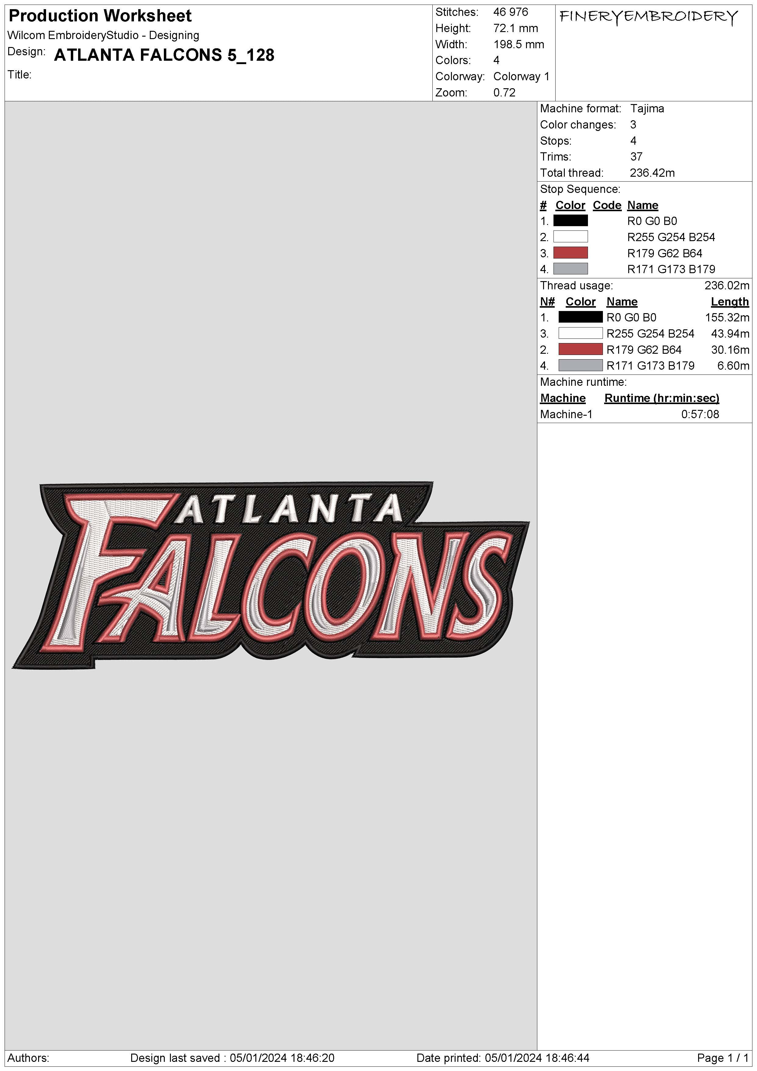 Atlanta Falcons 5 : Embroidery Design
