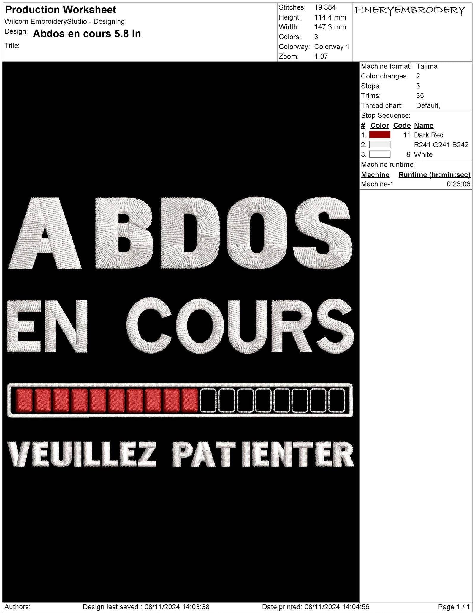 Abdos en cours Embroidery Design – Humour Fitness Progress Bar - FineryEmbroidery