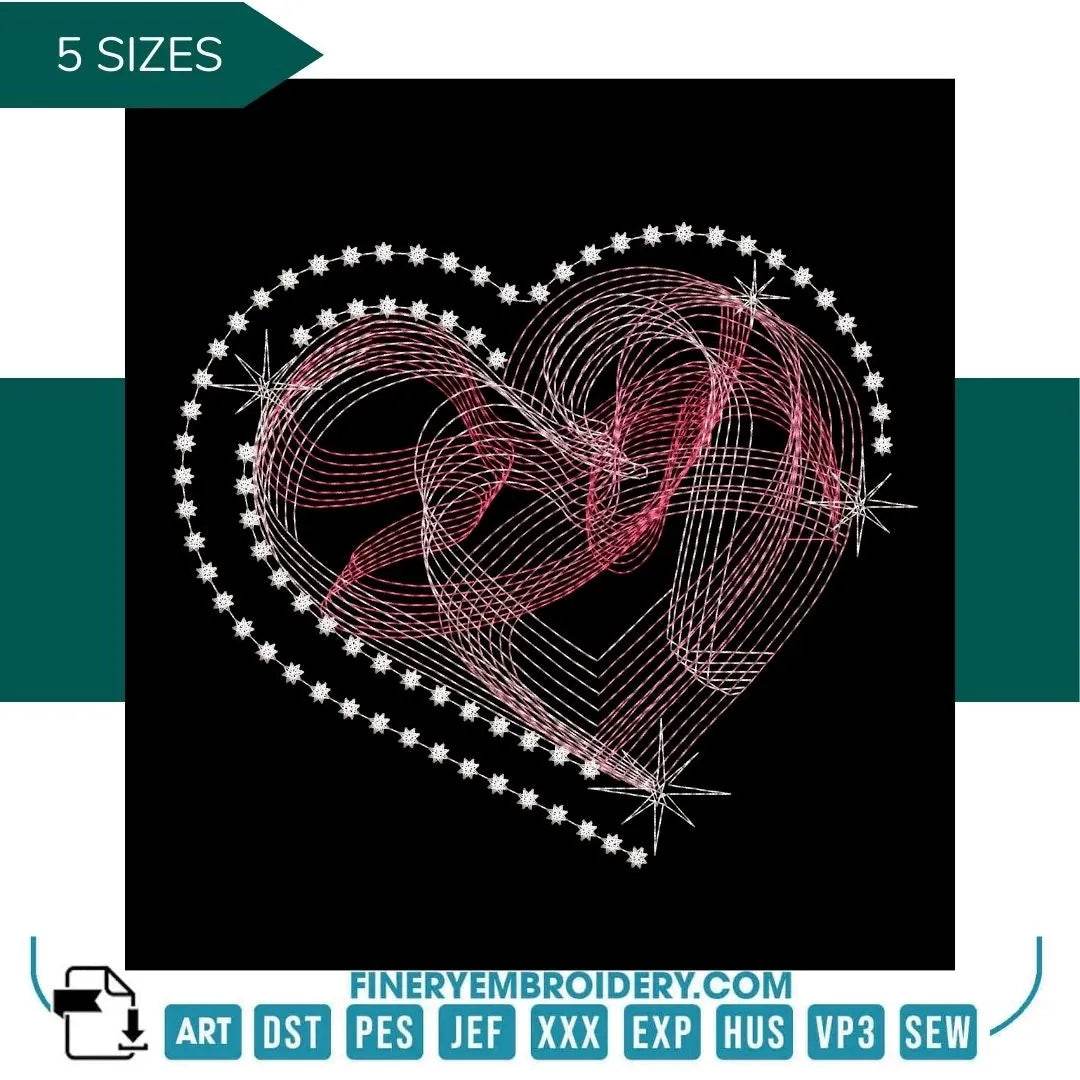 Abstract Heartline Embroidery Design – 5 Sizes for Love-Inspired Creations - FineryEmbroidery