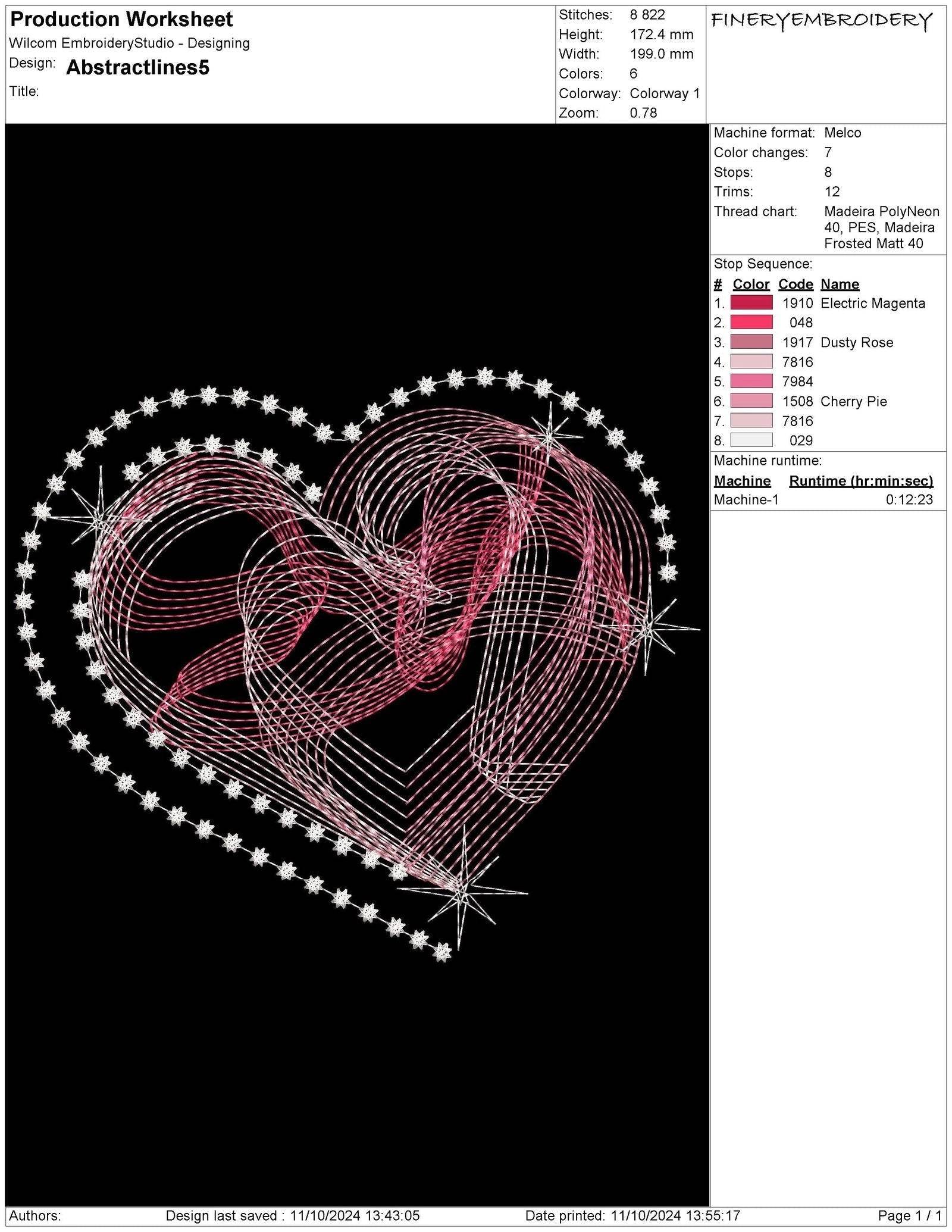 Abstract Heartline Embroidery Design – 5 Sizes for Love-Inspired Creations - FineryEmbroidery