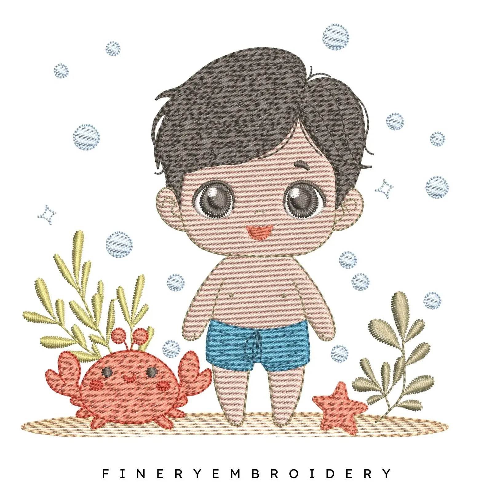 Adorable Beach Boy Embroidery Design - 7 Sizes | FineryEmbroidery - FineryEmbroidery