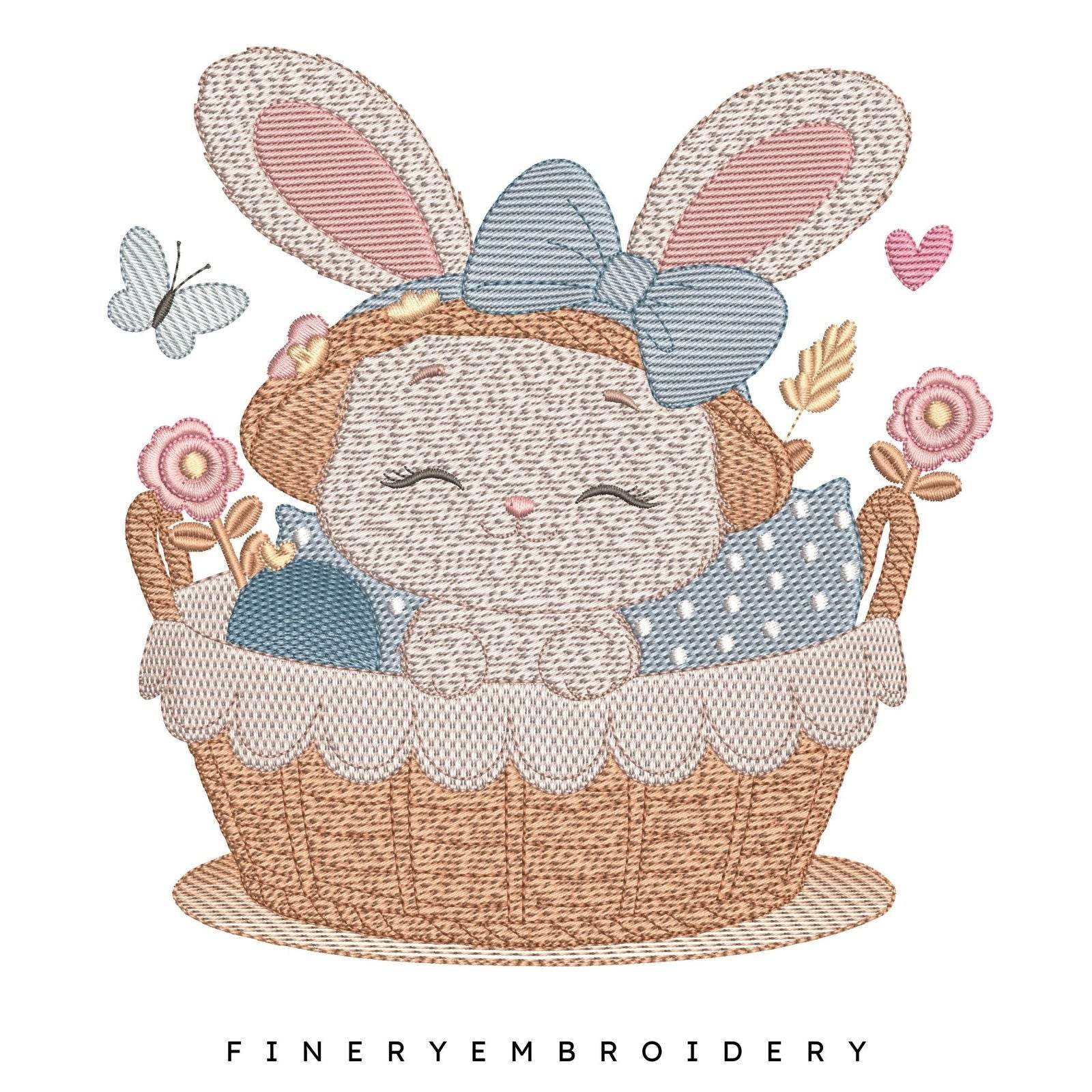 Adorable Bunny in Basket Embroidery Design - 7 Sizes | FineryEmbroidery - FineryEmbroidery