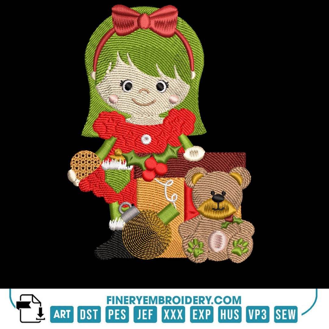 Adorable Christmas Girl Embroidery Design Pack - FineryEmbroidery