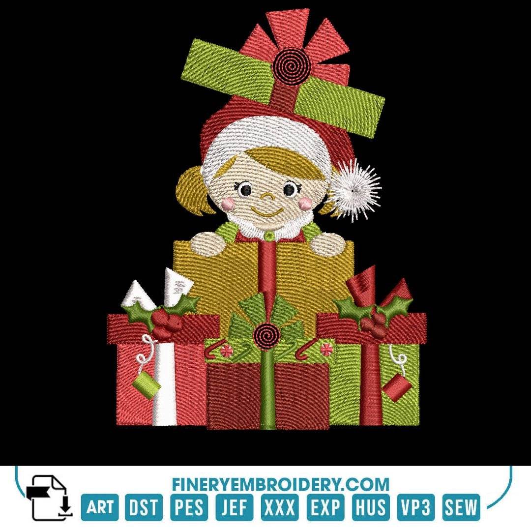 Adorable Christmas Girl Embroidery Design Pack - FineryEmbroidery