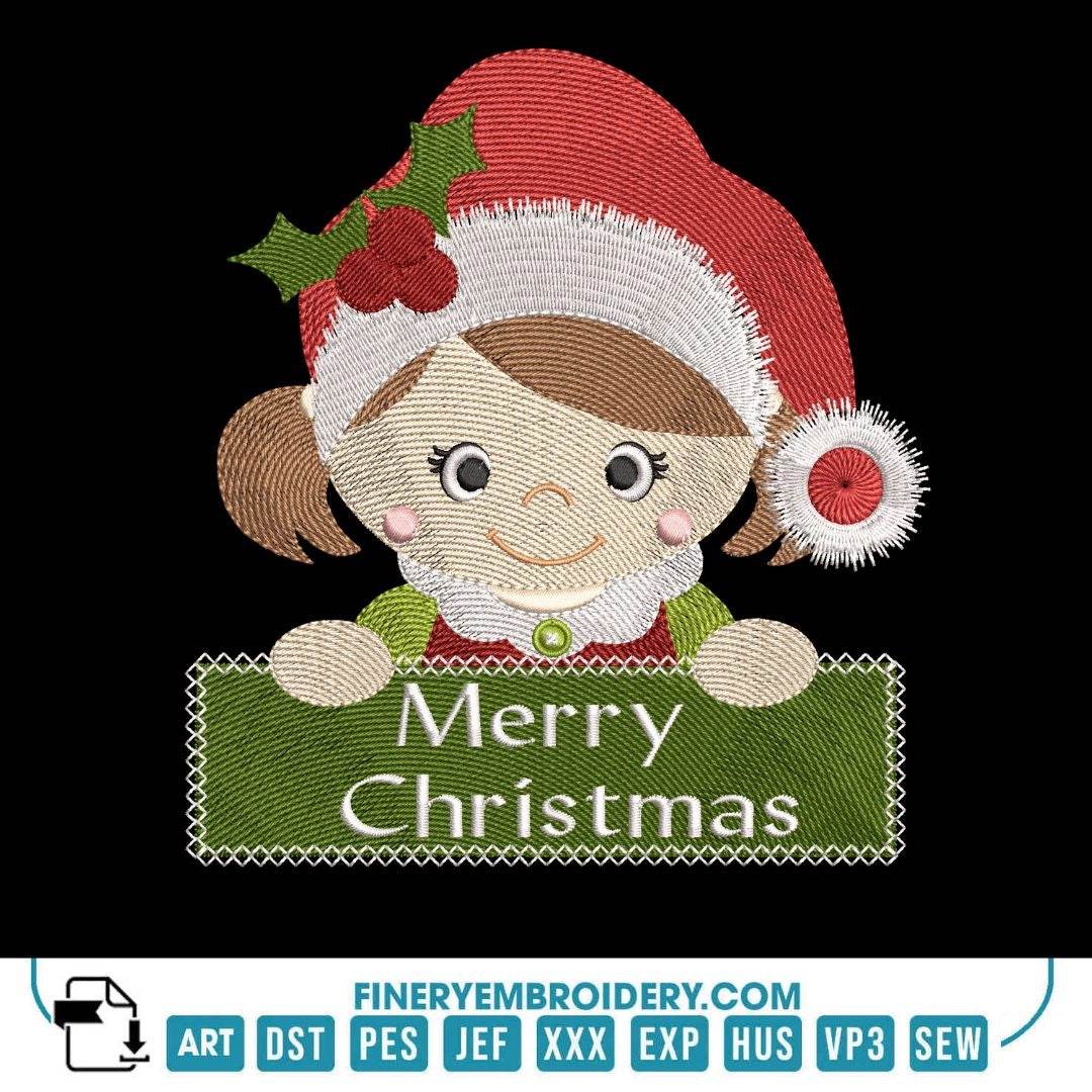 Adorable Christmas Girl Embroidery Design Pack - FineryEmbroidery