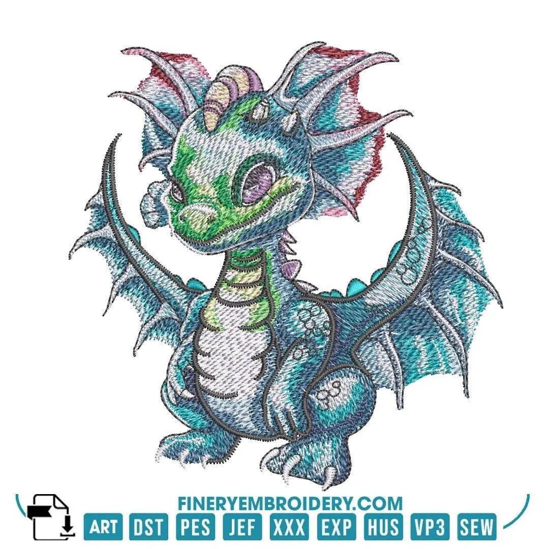 Adorable Dragon Embroidery Design - Perfect for Fantasy Lovers - FineryEmbroidery