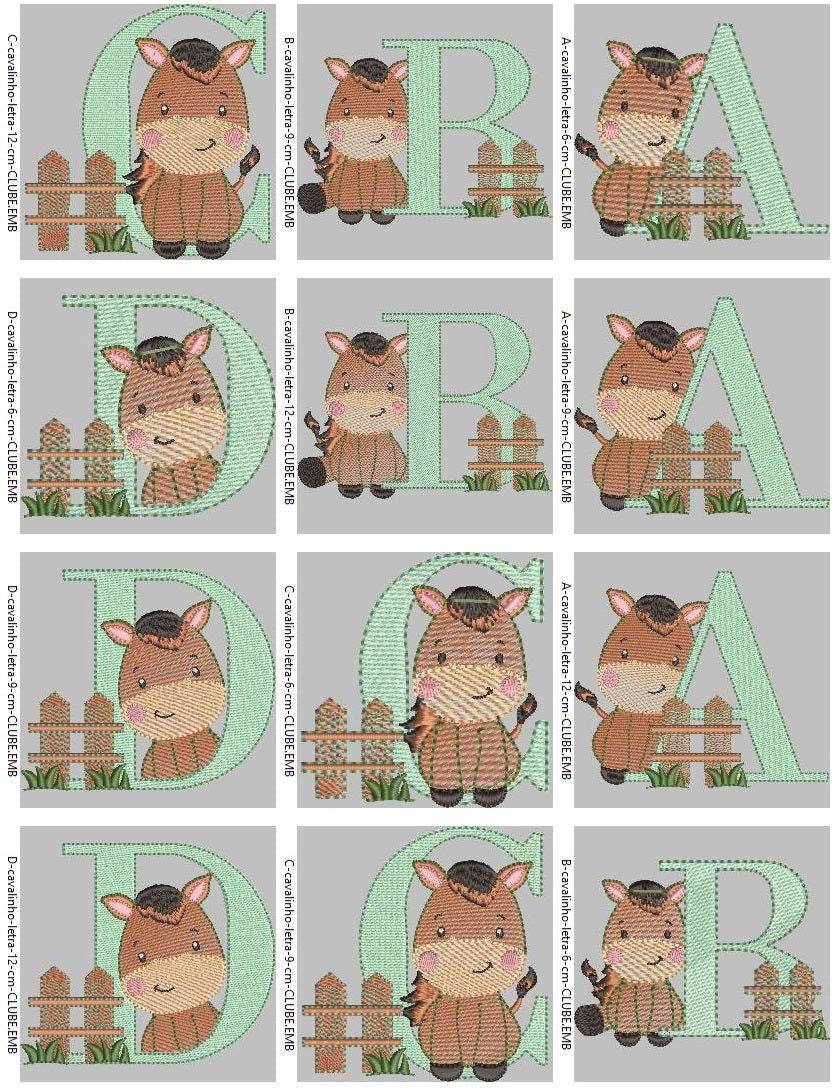 Adorable Farm Horse Alphabet Embroidery Pack – Cute Country-Style Monogram Letters - FineryEmbroidery