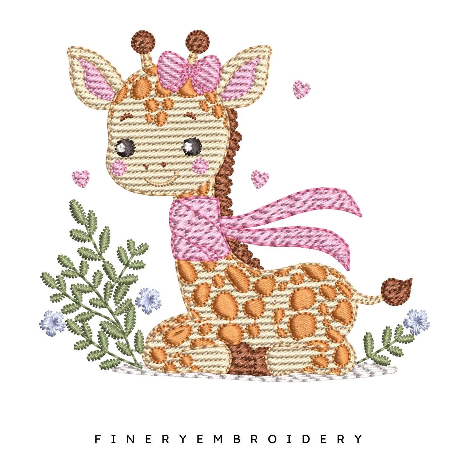 Adorable Giraffe with Bow Embroidery Design - 7 Sizes | FineryEmbroidery - FineryEmbroidery