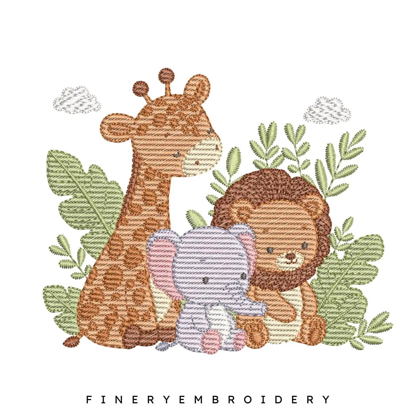Adorable Jungle Animals Embroidery Design - 7 Sizes | FineryEmbroidery - FineryEmbroidery