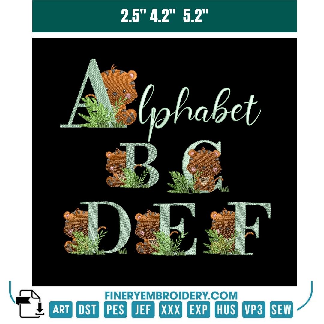 Adorable Jungle Tiger Alphabet Embroidery Pack - FineryEmbroidery