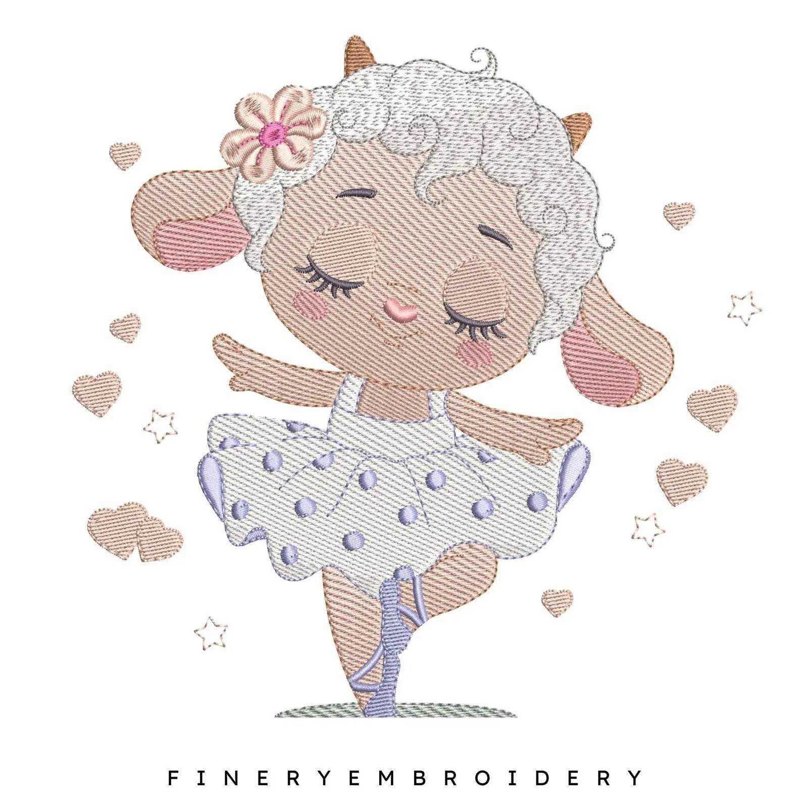 Adorable Lamb Ballerina Embroidery Design - 7 Sizes | FineryEmbroidery - FineryEmbroidery