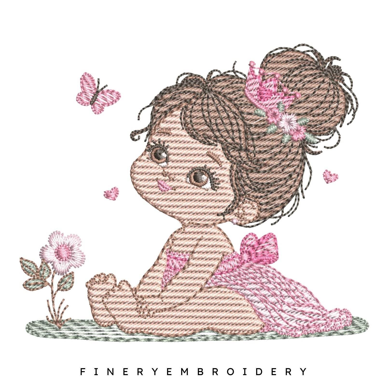 Adorable Little Girl Embroidery Design - 7 Sizes | FineryEmbroidery - FineryEmbroidery