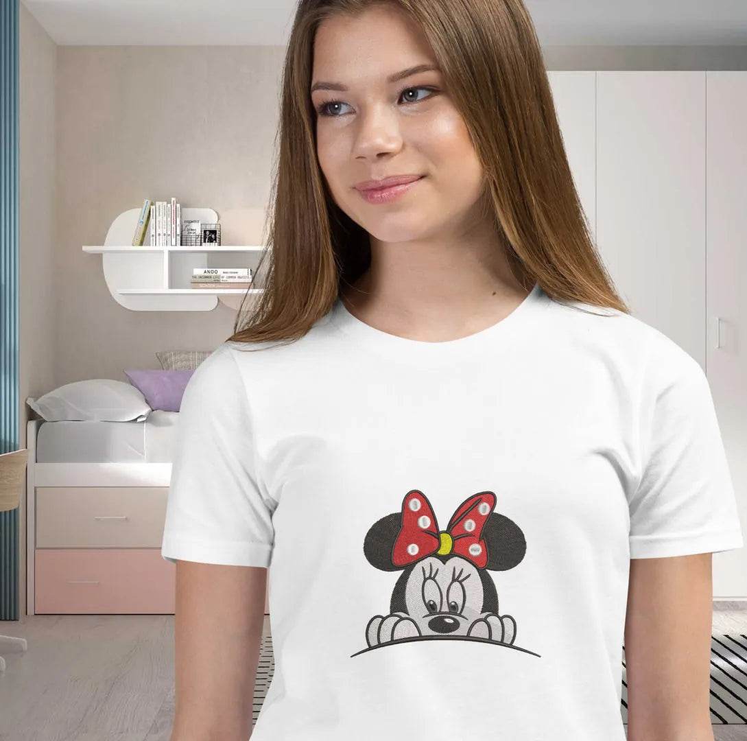Adorable Minnie Mouse Embroidery Design with Red Bow - FineryEmbroidery