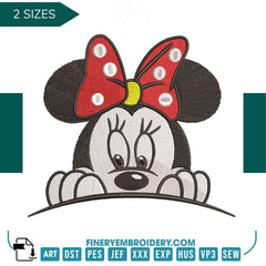 Adorable Minnie Mouse Embroidery Design with Red Bow - FineryEmbroidery