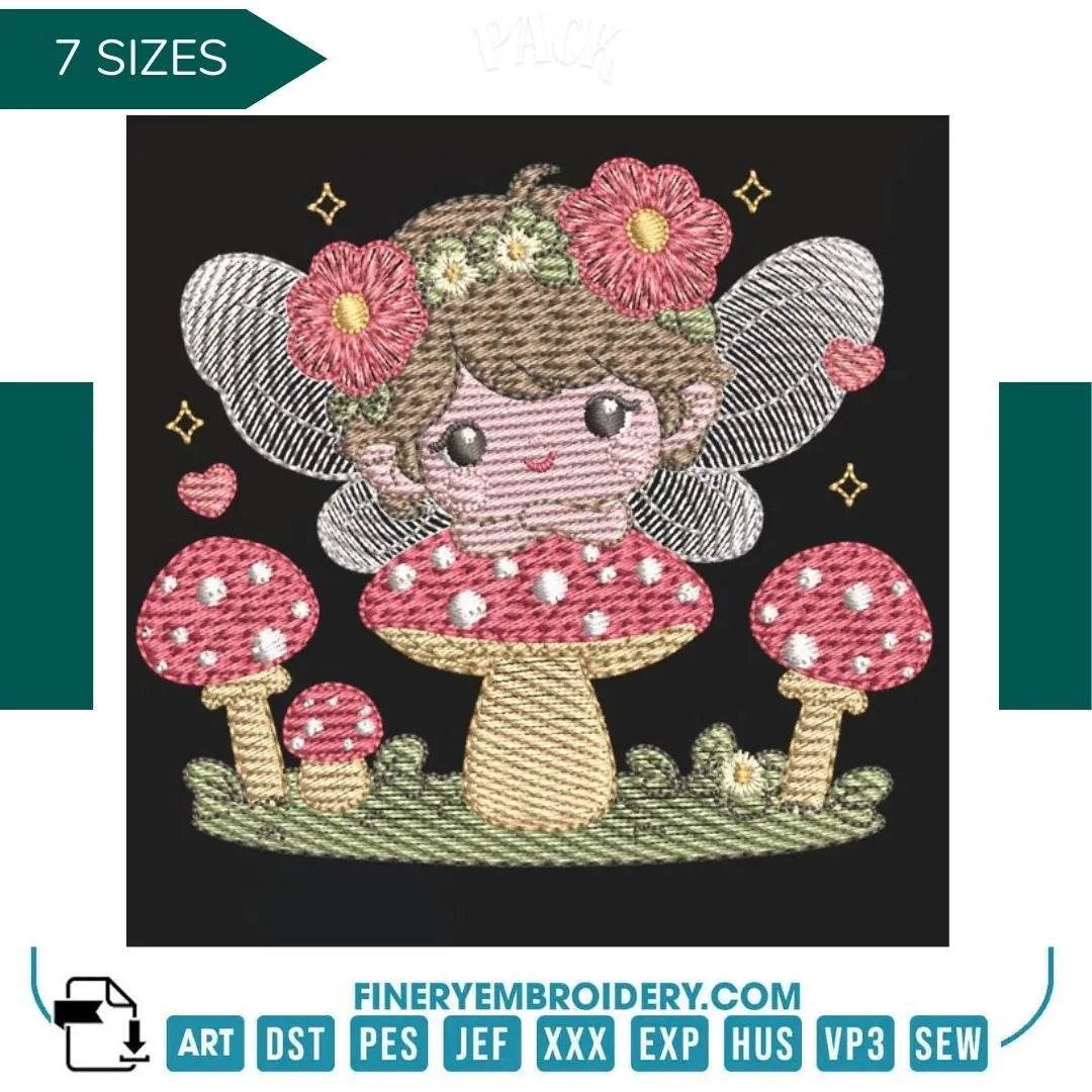 Adorable fairy with flowers  – 7 Sizes - FineryEmbroidery