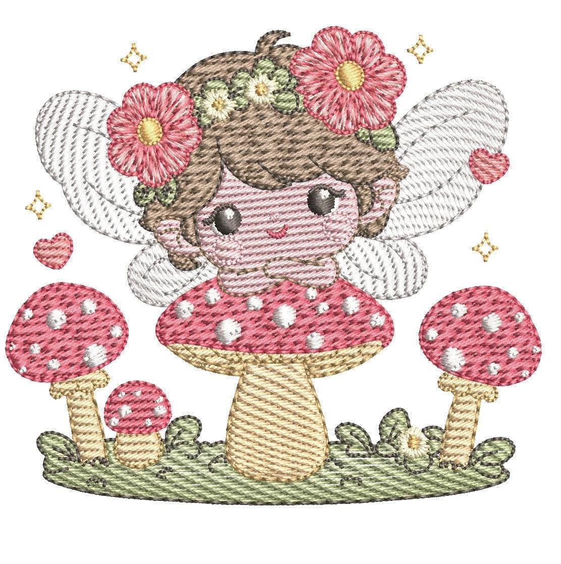 Adorable fairy with flowers  – 7 Sizes - FineryEmbroidery