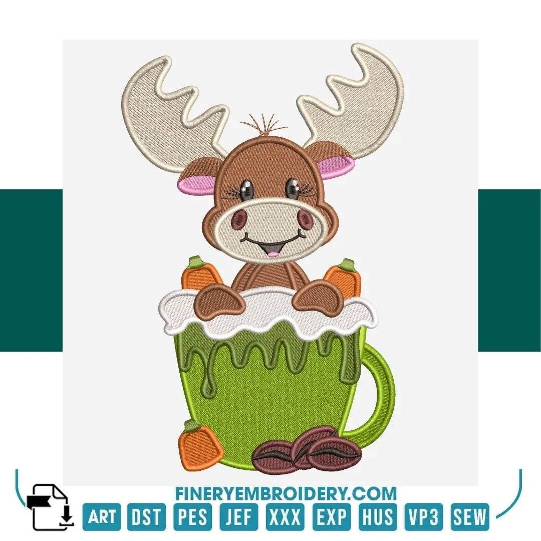 Adorable reindeer in Hot Chocolate Embroidery Design | FineryEmbroidery - FineryEmbroidery