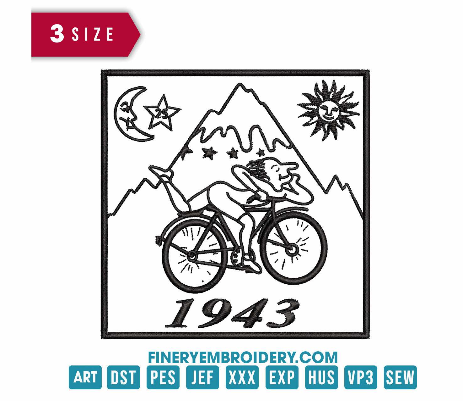 Albert Hofmann Bicycle Day 1943 - Black minimalist : Embroidery Design - FineryEmbroidery