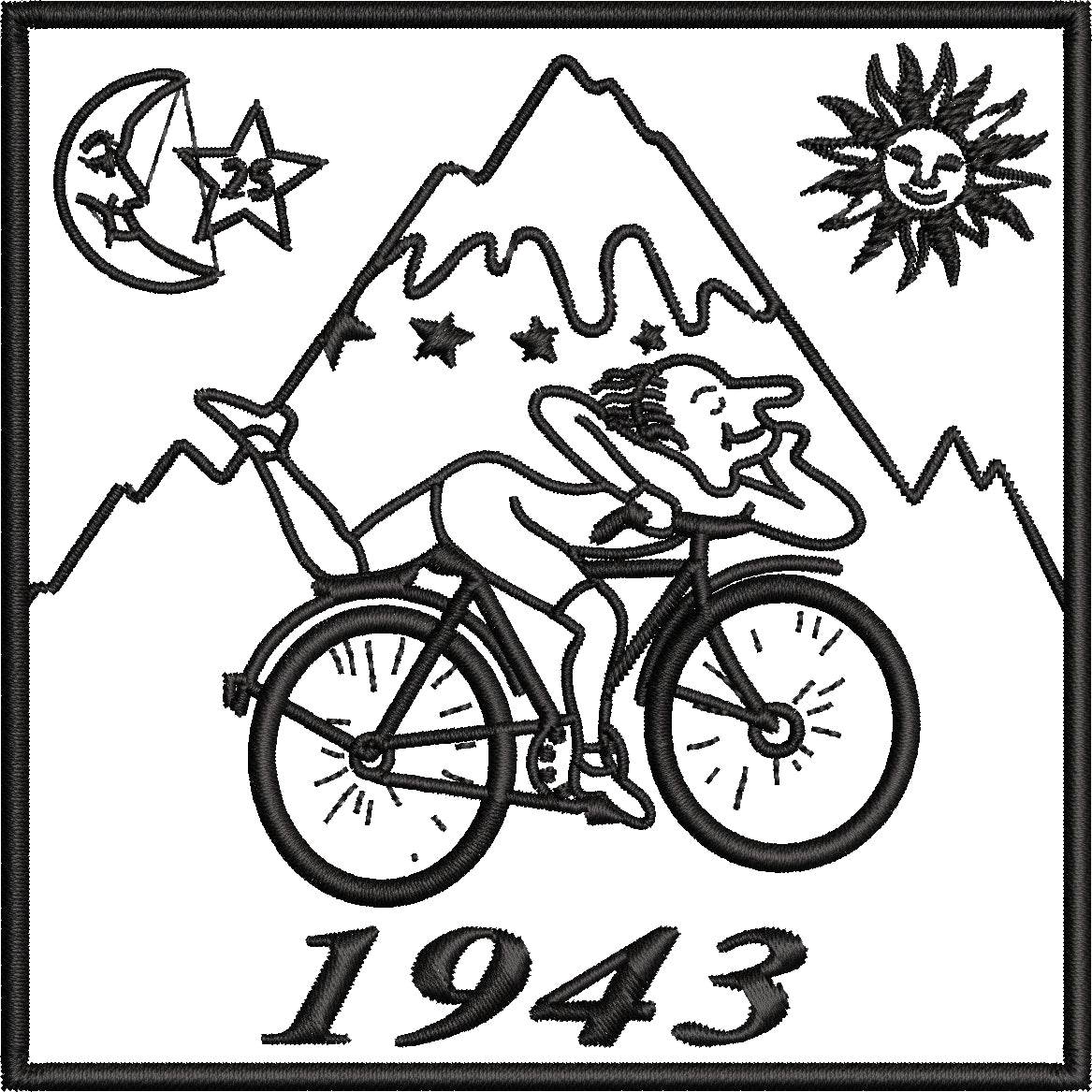 Albert Hofmann Bicycle Day 1943 - Black minimalist – FineryEmbroidery Albert Hofmann Bicycle Day 1943 - Black minimalist – FineryEmbroidery