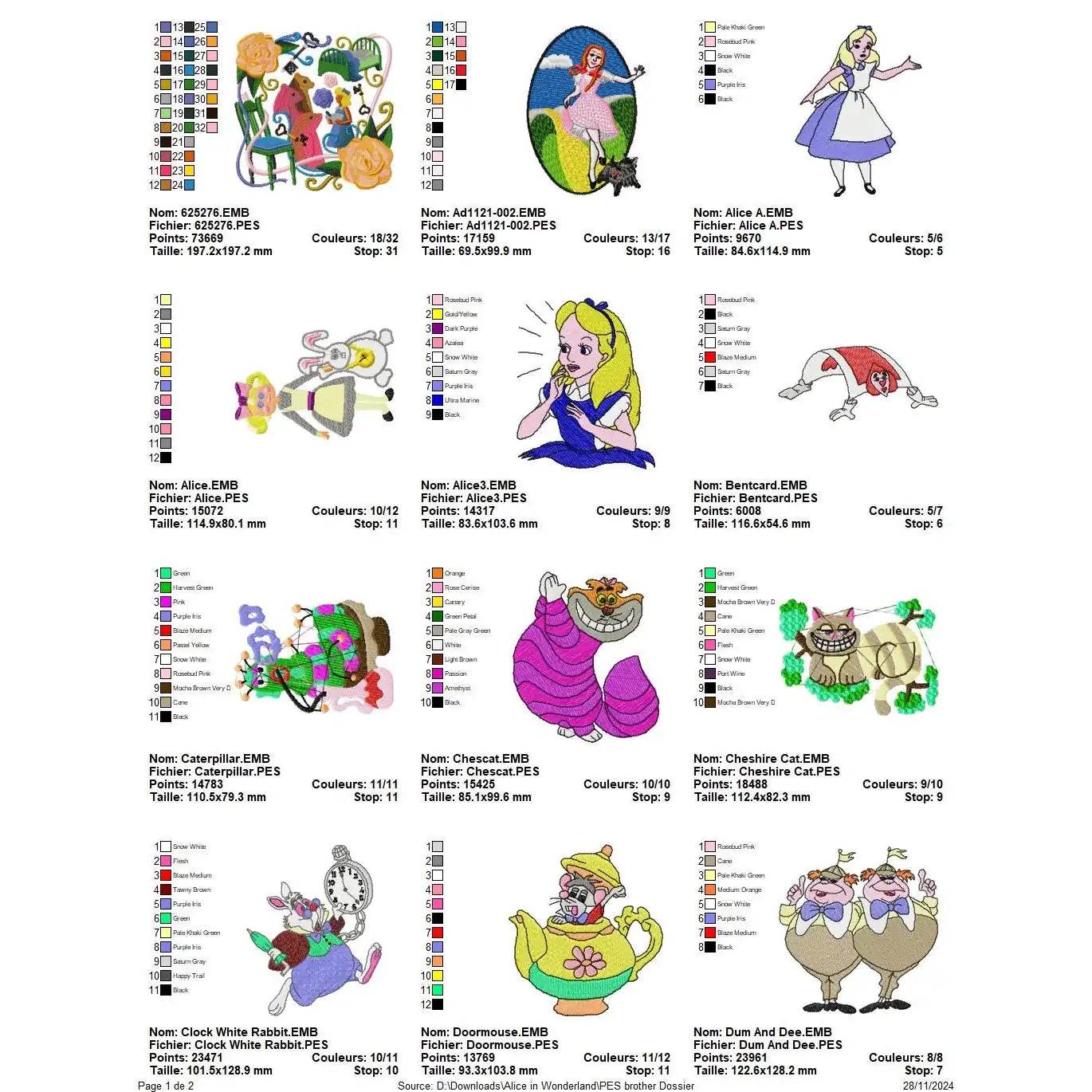 Alice in Wonderland - Pack of 24 Designs - Embroidery Design - FineryEmbroidery