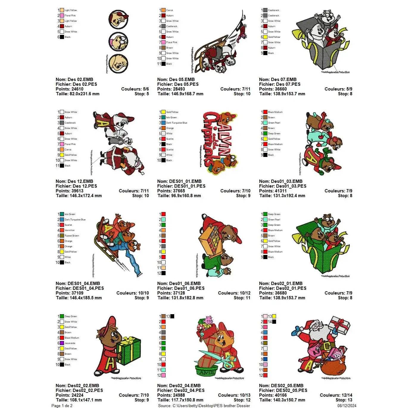 Alvin and the Chipmunks - Pack of 23 Designs - Embroidery Design - FineryEmbroidery