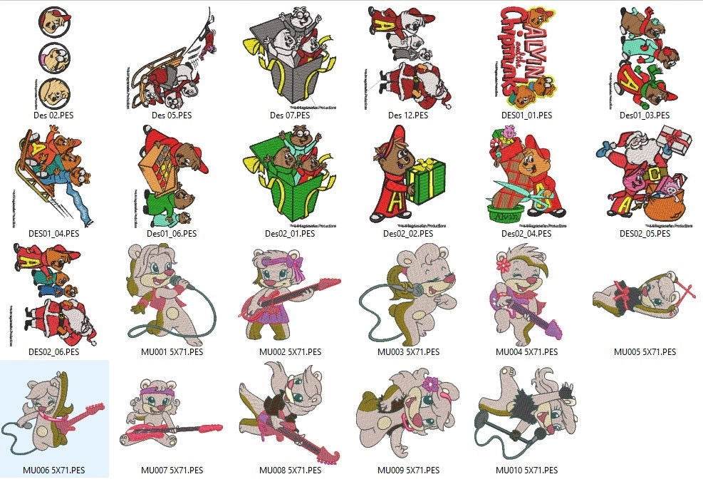 Alvin and the Chipmunks - Pack of 23 Designs - Embroidery Design - FineryEmbroidery