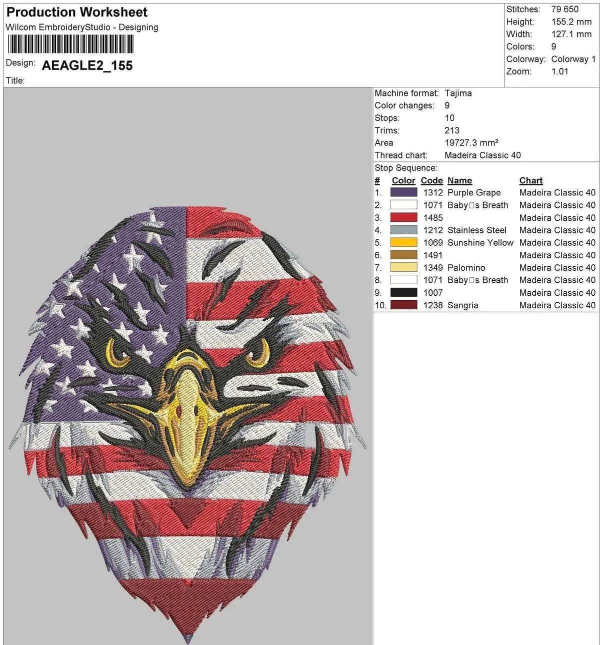 American USA Eagle Head - Embroidery Design - FineryEmbroidery