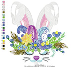 Easter Bunny Floral Embroidery Design with Decorative Eggs