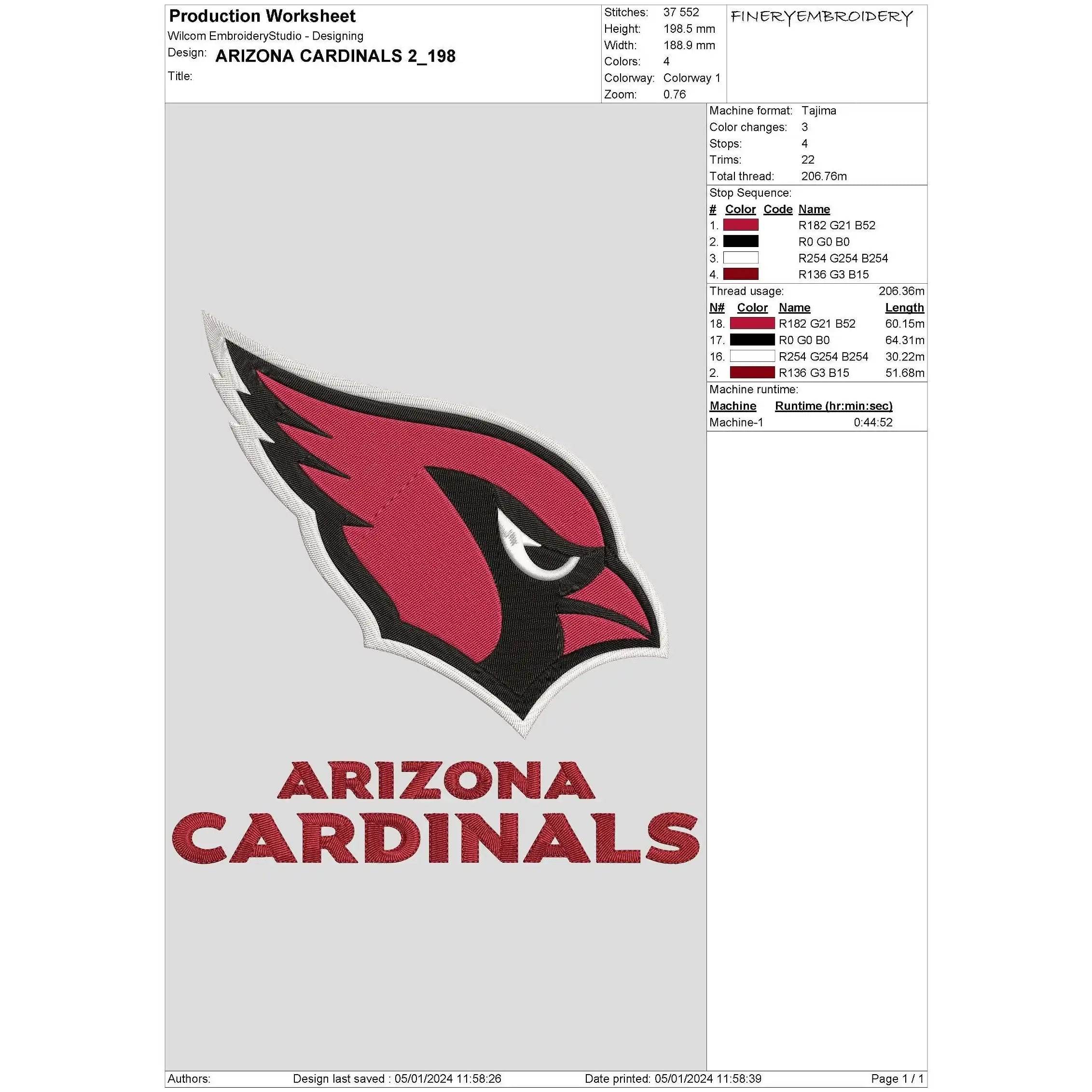 Arizona Cardinals 2 : Embroidery Design - FineryEmbroidery