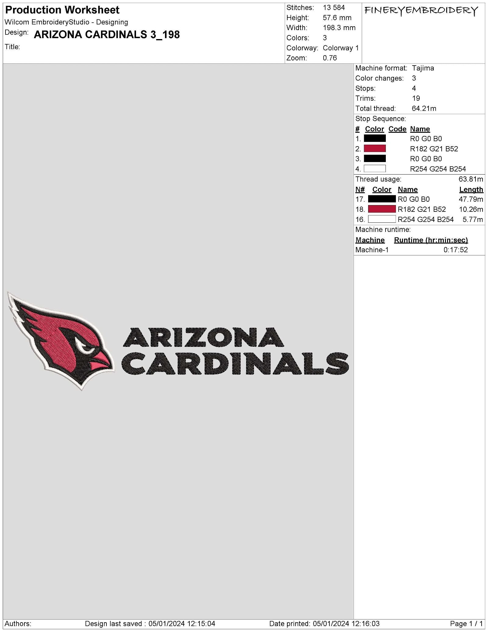 Arizona Cardinals 3 : Embroidery Design - FineryEmbroidery