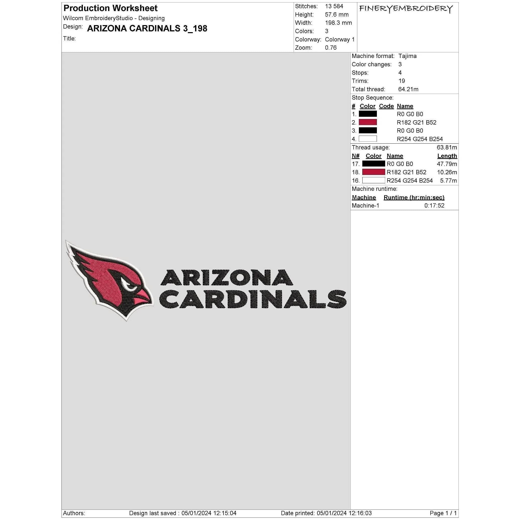 Arizona Cardinals 3 : Embroidery Design - FineryEmbroidery