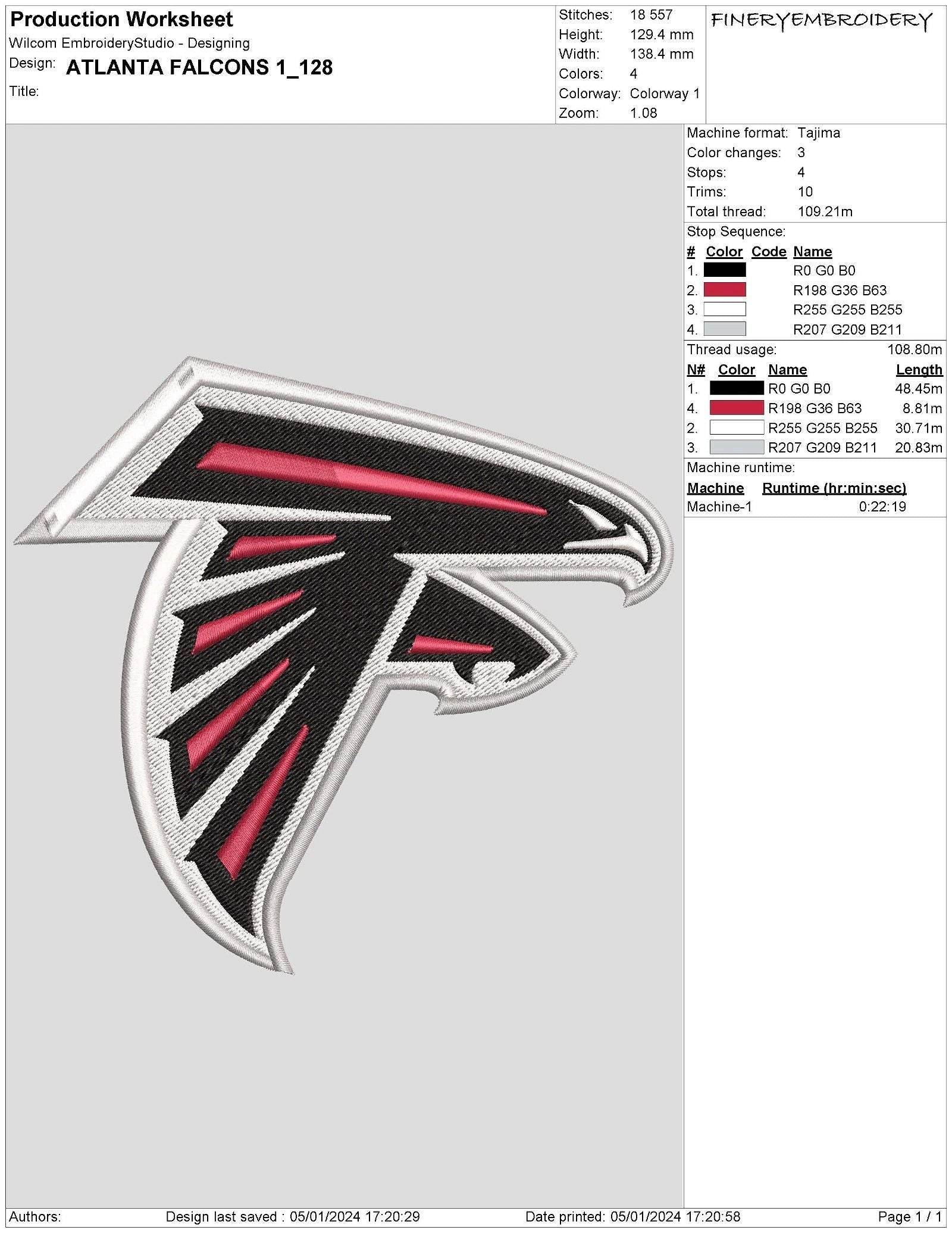 Atlanta Falcons 1 : Embroidery Design - FineryEmbroidery