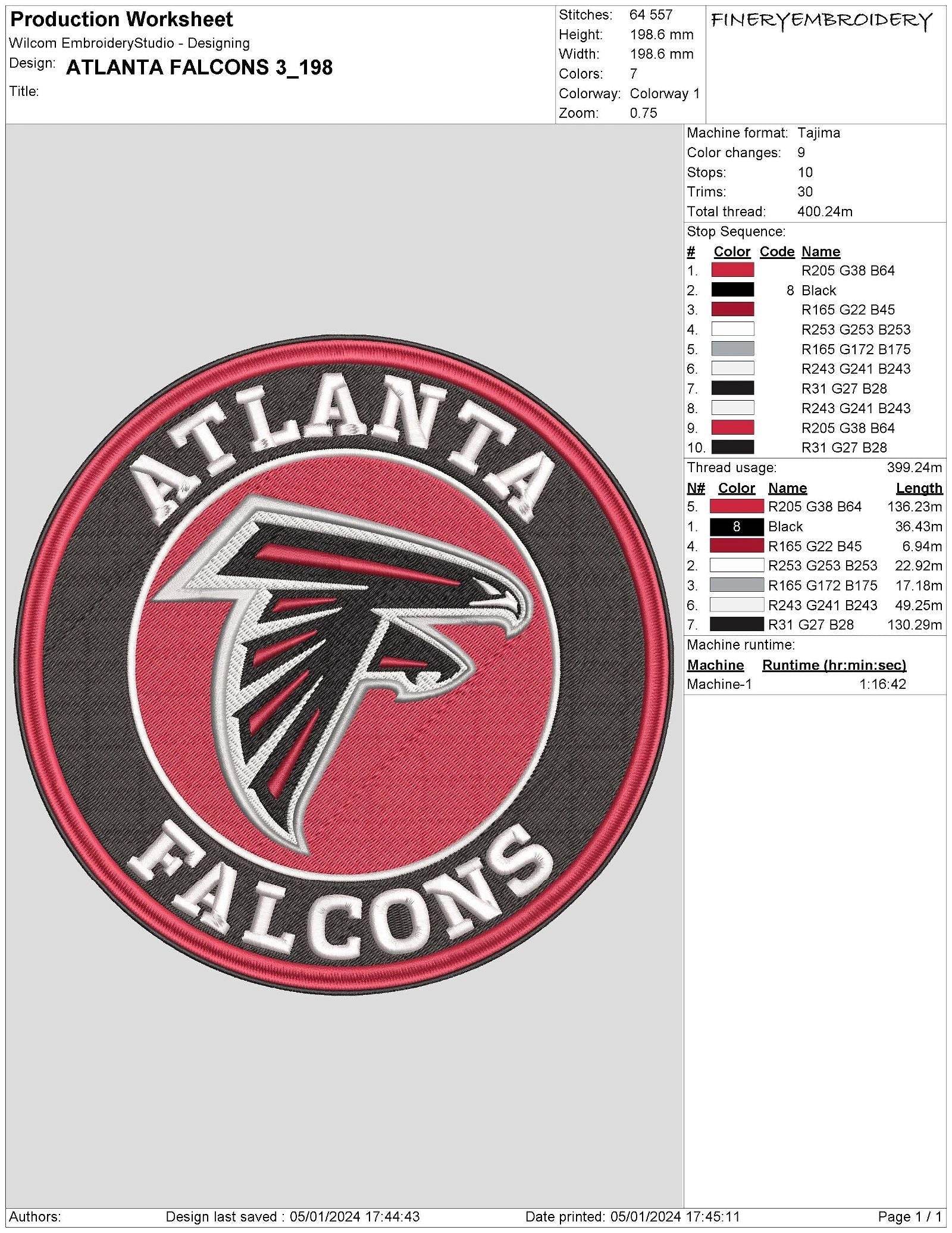 Atlanta Falcons 3 : Embroidery Design - FineryEmbroidery