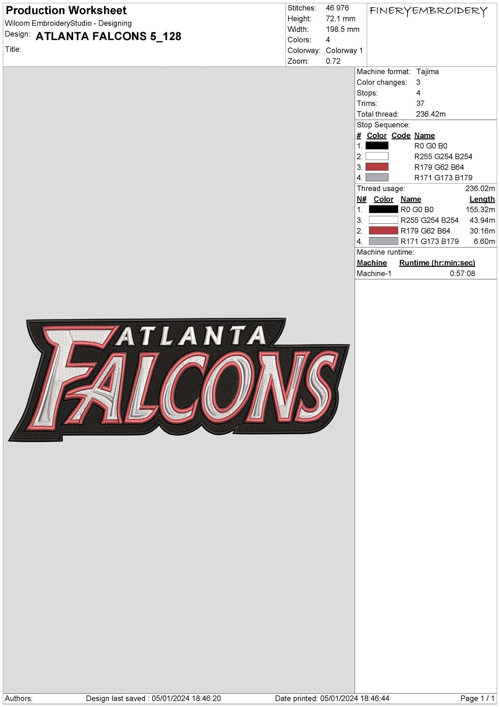 Atlanta Falcons 5 : Embroidery Design - FineryEmbroidery