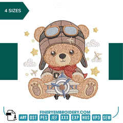 Aviator Bear - Embroidery design - FineryEmbroidery