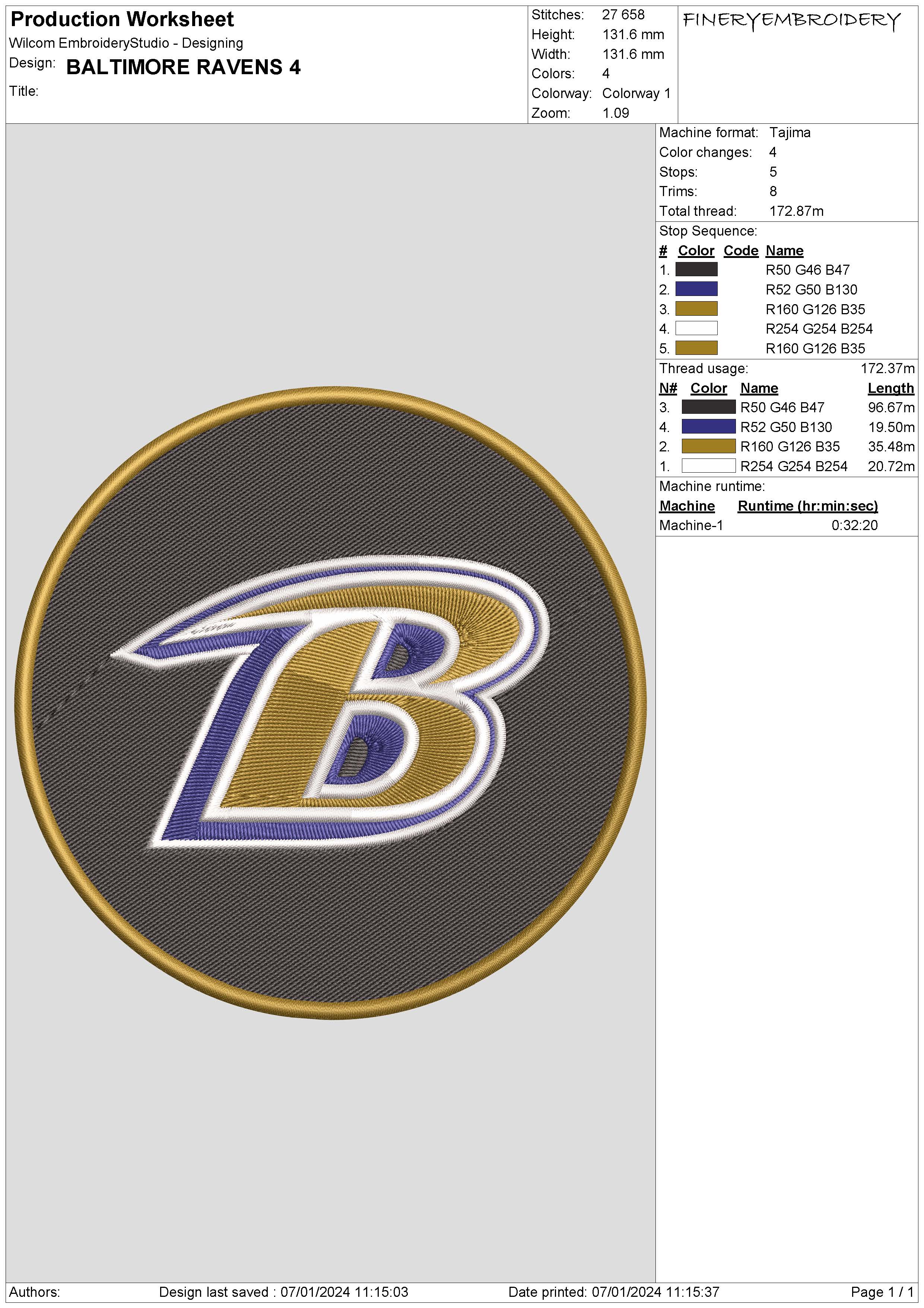 Baltimore Ravens 4 : Embroidery Design