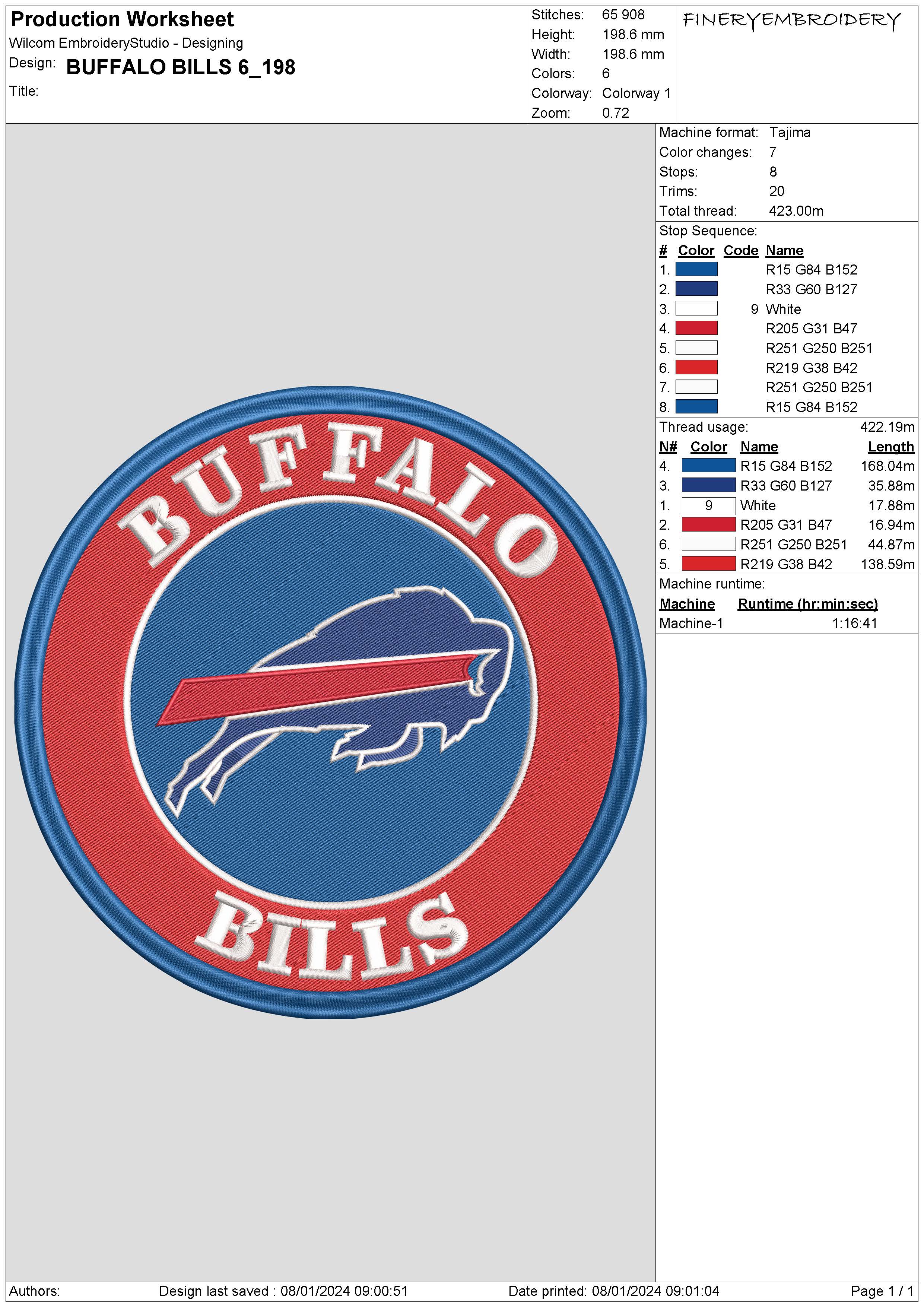 Buffalo Bills 6 : Embroidery Design