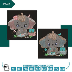 Baby Elephant - Girls and boys- 2 Embroidery designs Pack - FineryEmbroidery