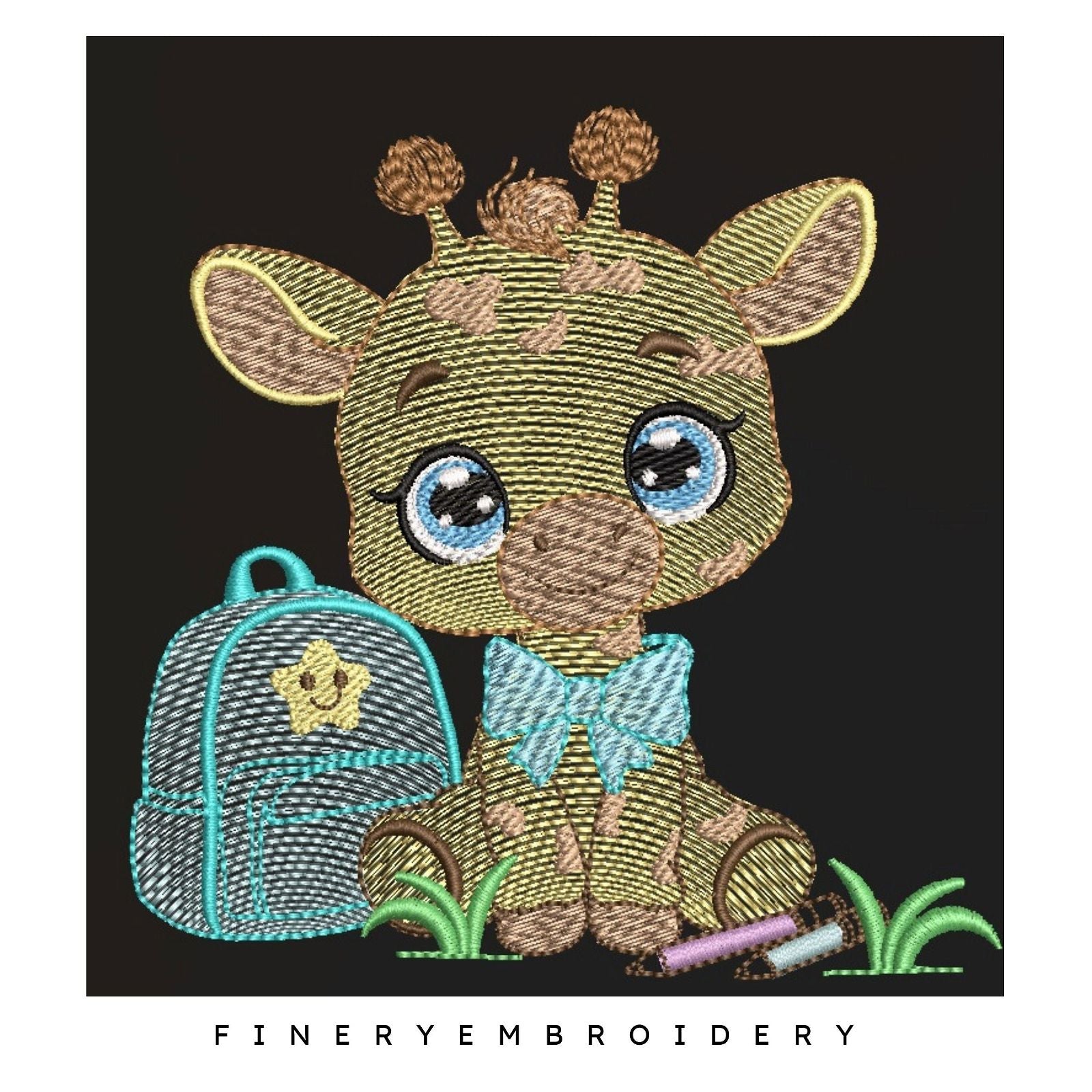 Baby Giraffe back to school - Girls and boys- 2 Embroidery designs Pack - FineryEmbroidery