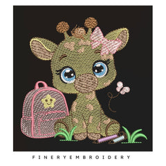 Baby Giraffe back to school - Girls and boys- 2 Embroidery designs Pack - FineryEmbroidery